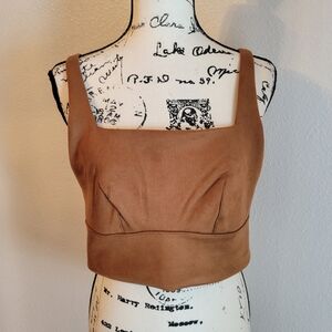 Spanx Square Neck Adjustable Strap Brown Faux Suede Bra Top Wide Band XL